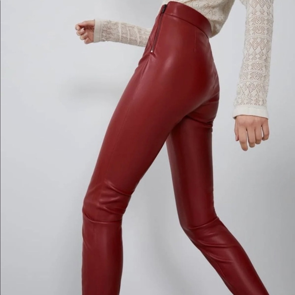 ZARA Red Faux Leather Pants